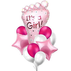 Pink Baby Feet Balloon (It's a Girl), 10 White and Pink Balloons, 2 Star Balloons - Baby Shower Decoration, Welcome Baby Balloons