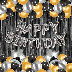 Silver, Golden & Black Theme Birthday Decorations for Boys, Girls, Adults - Gold, Black & Silver Birthday Decorations - Silver Star Theme Birthday Decoration