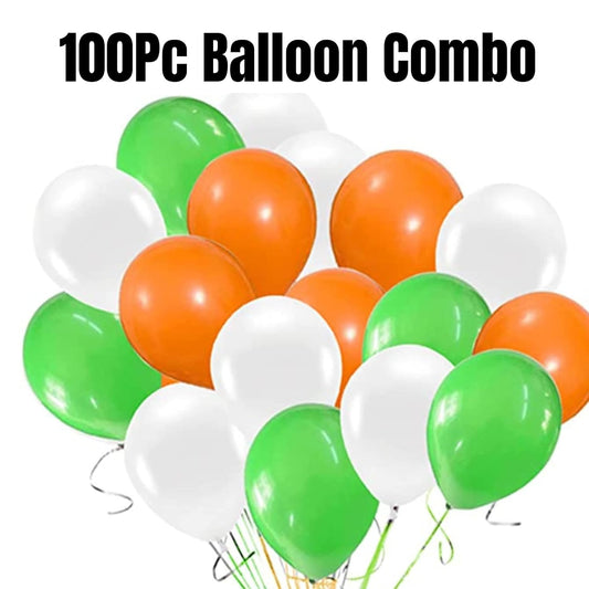 100Pc Tricolour Republic Day Decorations - Orange, Green and White Balloons | Republic Day Balloons for House, Office, Outdoors
