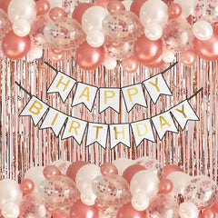 White & Rose Gold Birthday Decorations for Boys, Girls, Kids Party, Adults - White & Rose Gold Theme Birthday Decorations, Rose Gold Birthday Party Supplies