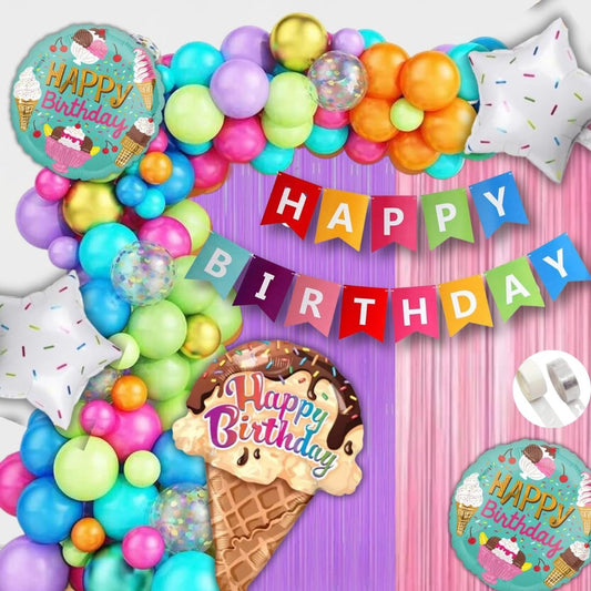 Ice Cream Theme Birthday Decorations for Boys, Girls, Kids Party, Adults - Food Theme Birthday Decorations, Multicolor Theme Birthday Decoration Set