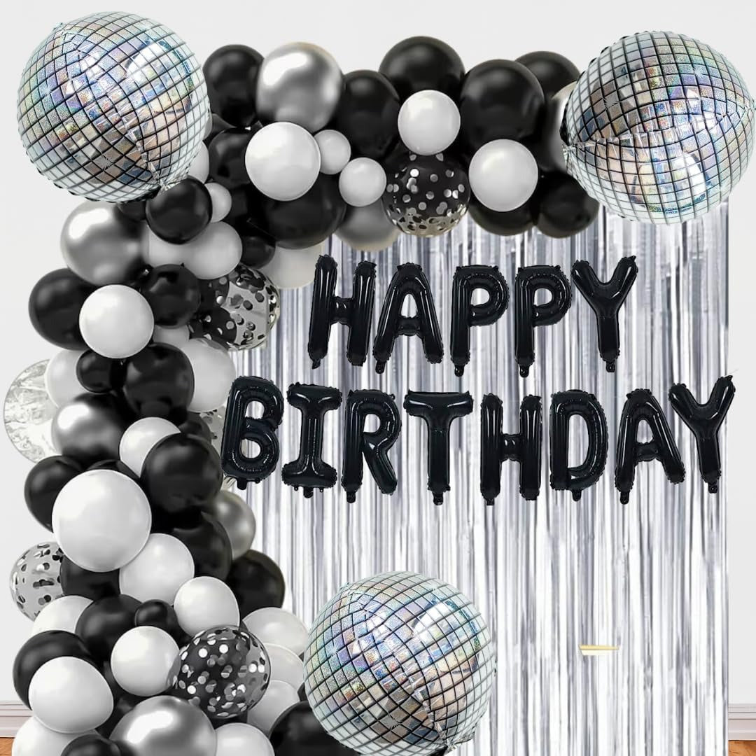 Disco Theme Birthday Decorations for Boys, Girls, Couples, Kids Party - Retro Dance Theme Birthday Decorations - Disco Birthday Decorations - White, Black & Silver Birthday Decorations