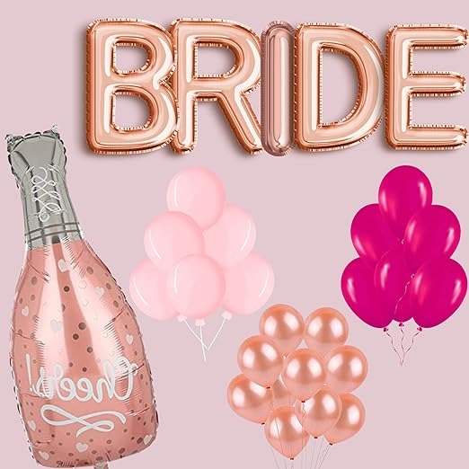 Bachelorette/Bridal Shower decor Pack 66Pcs - 20 pink, 40 Rose Gold & Pink metallic Balloons, BRIDE Balloons (5), 1 Champagne Foil (Bachelorette / Bridal Shower Decoration Pack)