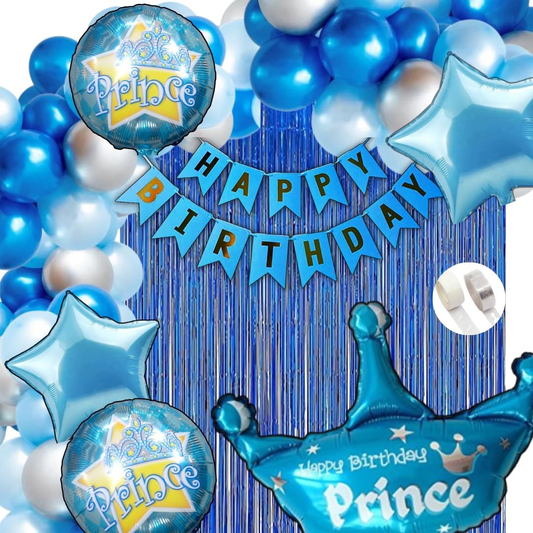 Prince Theme Birthday Decorations for Boys, Kids Party - Prince Birthday Decoration, Blue Theme Birthday Decorations - Prince Theme Party Supplies for Birthday Decoration with Arch Tape, Dot Glue