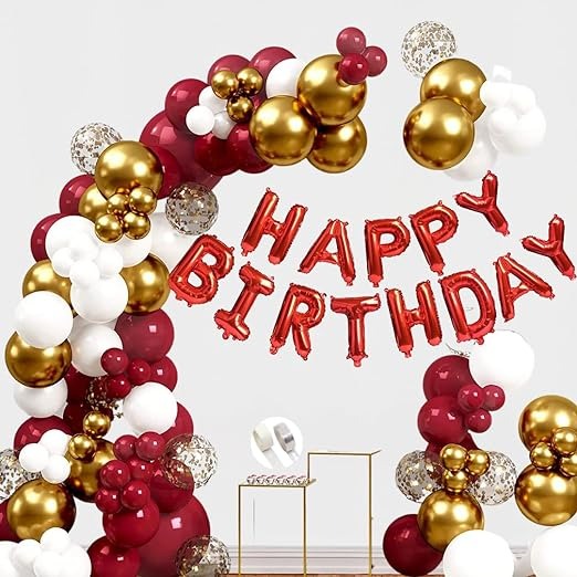 White, Gold & Red Birthday Decorations for Girls, Kids Party, Woman, Boys, Couples, Adult- Gold & Red Theme Birthday Decoration Set, White & Red Party Supplies for Birthday, Red Balloons Decoration Combo