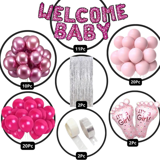 New Born Baby Welcome Decorations for Girls - Pink Welcome Home Baby Decorations, Newborn Homecoming Welcome Decorations Kit for Girls