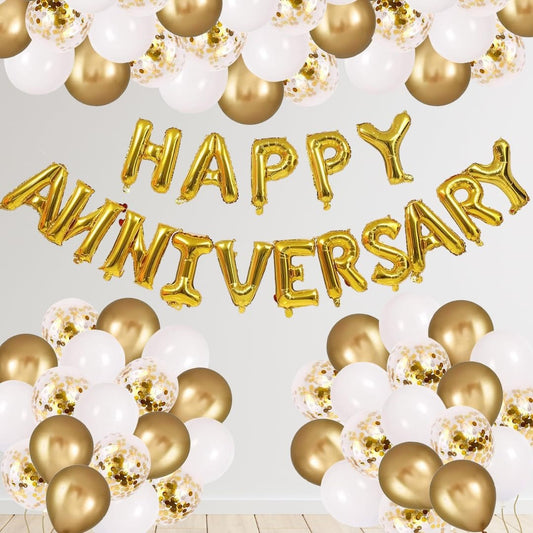 White & Gold Anniversary Decorations for Couples, Gold & White Anniversary Theme Decorations, Anniversary Decoration Items for Couples, Parents, Newly Wed