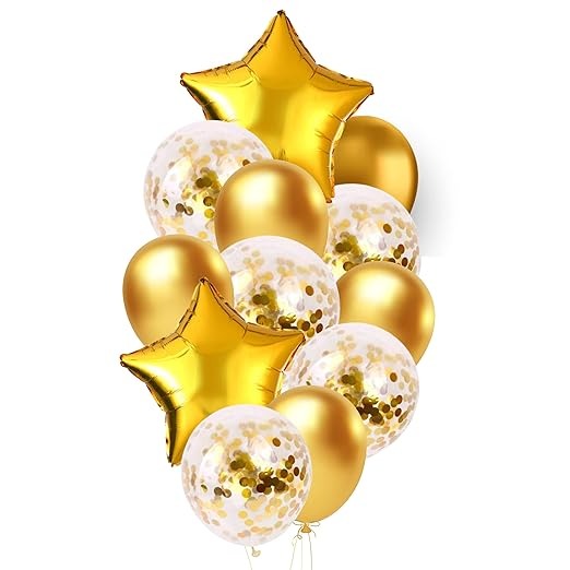 Golden Birthday Decoration for Boys, Girls, Adults, Kids Party - Golden Color Balloon Bouquet - Golden Party Supplies for Birthday Decorations/Anniversary/House Party