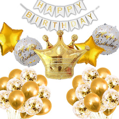 Golden Crown Theme Birthday Decorations for Boys, Girls, Kids Party - Prince Theme Birthday Decoration, Princess Birthday Decoration Set - Golden & White Birthday Decorations