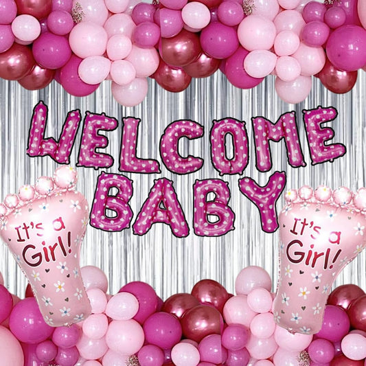 New Born Baby Welcome Decorations for Girls - Pink Welcome Home Baby Decorations, Newborn Homecoming Welcome Decorations Kit for Girls