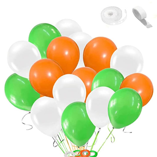 200Pc Tricolour Republic Day Decorations - Orange, Green and White Balloons with Arch Tape | Republic Day Balloons for House, Office, Outdoors