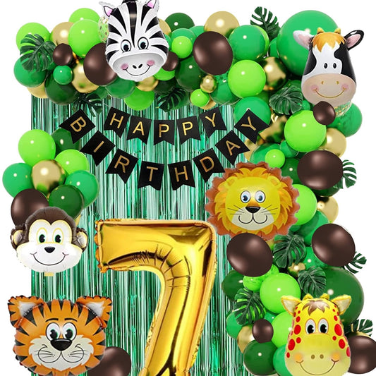 Jungle Theme 7th Birthday Decoration Jungle Theme Birthday Party Decorations, Jungle Theme Decoration - 63 Pieces(multi)No.7 Foil Balloon(7th Birthday)