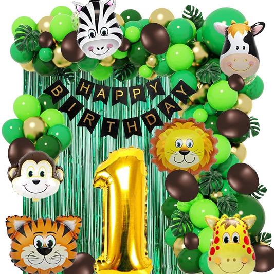 Jungle Theme 1st Birthday Decoration Jungle Theme Birthday Party Decorations, Jungle Theme Decoration - 63 Pieces(multi)No.1 Foil Balloon (1st Birthday)