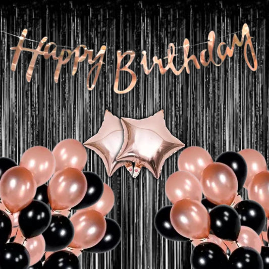 Black and Rose Gold Birthday Decorations for Boys, Girls, Kids Party- Black Birthday Decoration Party Supplies, Rose Gold Theme Birthday Decorations