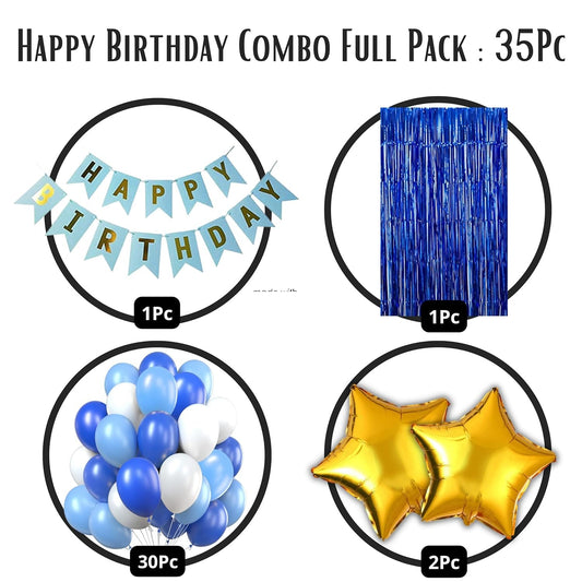 35Pc Blue Birthday Decoration Set for Boys, Girls, Couple, Kids Party- Blue and White Birthday Decoration Sets, Multicolor Birthday Decoration Theme