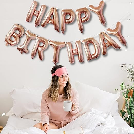 Rose Gold Happy Birthday foil balloon - 13 Letters, Birthday decoration items (Rose Gold)