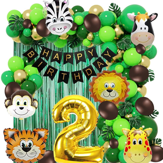 Jungle Theme 2nd Birthday Decoration Jungle Theme Birthday Party Decorations, Jungle Theme Decoration - 63 Pieces(multi)No.2 Foil Balloon (2nd Birthday)