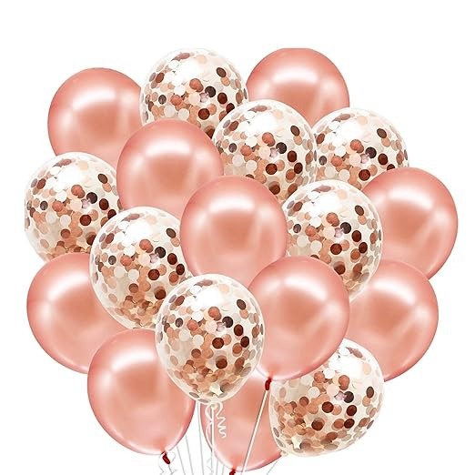 40Pc Rose Gold Balloon Combo | Rose Gold Birthday Decoration Items | Rose Gold Heart Balloons | Anniversary Decoration Items (40Pc Rose Gold Balloon Bouquet)