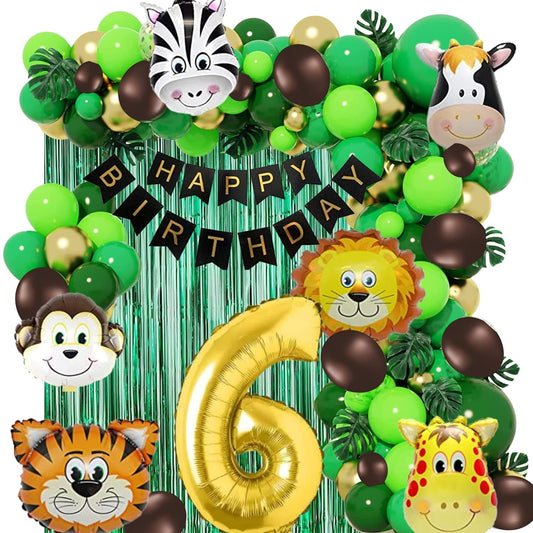 Jungle Theme 6th Birthday Decoration Jungle Theme Birthday Party Decorations, Jungle Theme Decoration - 63 Pieces(multi)No.6 Foil Balloon (6th Birthday)
