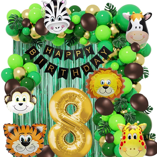 Jungle Theme 8th Birthday Decoration Jungle Theme Birthday Party Decorations, Jungle Theme Decoration - 63 Pieces(multi)No.8 Foil Balloon (8th Birthday)