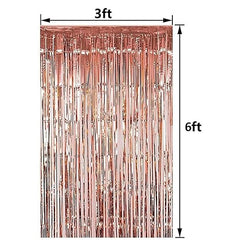 3 ft X 6 ft 10 inches Rose Gold Metallic Fringe Curtains for Anniversary Parties, Birthday Party (2Pc Rose Gold Metallic Tinsel Foil Fringe Curtains)