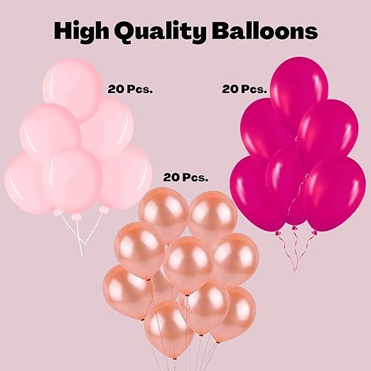Bachelorette/Bridal Shower decor Pack 66Pcs - 20 pink, 40 Rose Gold & Pink metallic Balloons, BRIDE Balloons (5), 1 Champagne Foil (Bachelorette / Bridal Shower Decoration Pack)