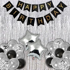 Silver Birthday Decorations for Boys, Girls, Kids Party- Silver and Black Decoration Set, Silver Party Supplies for Birthday