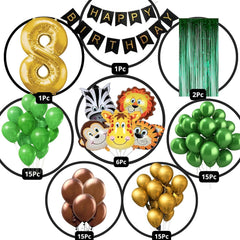 Jungle Theme 8th Birthday Decoration Jungle Theme Birthday Party Decorations, Jungle Theme Decoration - 63 Pieces(multi)No.8 Foil Balloon (8th Birthday)