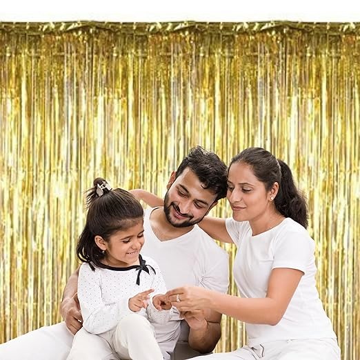 3 ft X 6 ft Metallic Gold Foil Curtain for Birthday Decorations/Anniversary (3 pc Gold Metallic Foil Fringe Curtain)