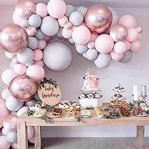 51pc Pastel Pink & Grey Birthday Decoration Kit for Girls / Boys / 1st Birthday - 50pc Multicolor Balloons, 1 Banner ( 51pc Pastel Grey & Pink Theme Birthday Decoration Items| )