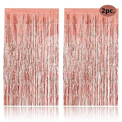 3 ft X 6 ft 10 inches Rose Gold Metallic Fringe Curtains for Anniversary Parties, Birthday Party (2Pc Rose Gold Metallic Tinsel Foil Fringe Curtains)