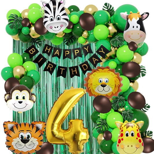 Jungle Theme 4th Birthday Decoration Jungle Theme Birthday Party Decorations, Jungle Theme Decoration - 63 Pieces(multi)No.4 Foil Balloon (4th Birthday)