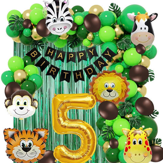 Jungle Theme 5th Birthday Decoration Jungle Theme Birthday Party Decorations, Jungle Theme Decoration - 63 Pieces(multi)No.5 Foil Balloon (5th Birthday)