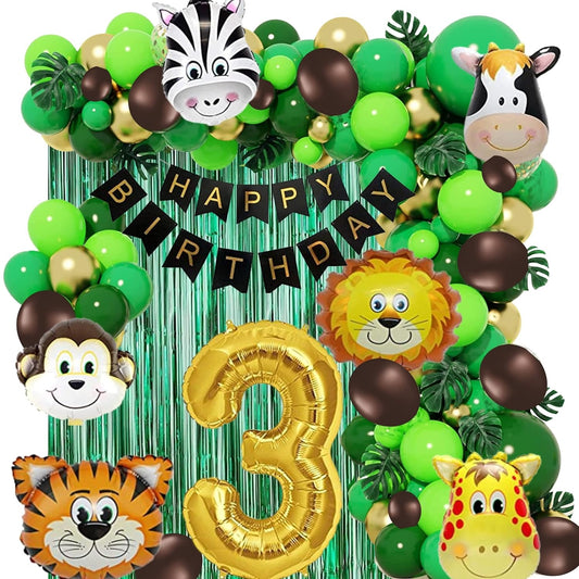 Jungle Theme 3rd Birthday Decoration Jungle Theme Birthday Party Decorations, Jungle Theme Decoration - 63 Pieces(multi)No.3 Foil Balloon (3rd Birthday)