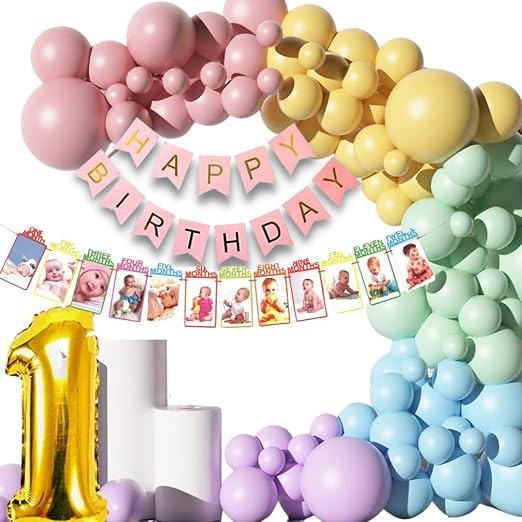 First Birthday Decorations for Boys, Girls, Kids - Multicolor 1st Birthday Decorations for Girls - 1st Birthday Theme Decoration Combo - 1st Birthday Party Supplies for Girls